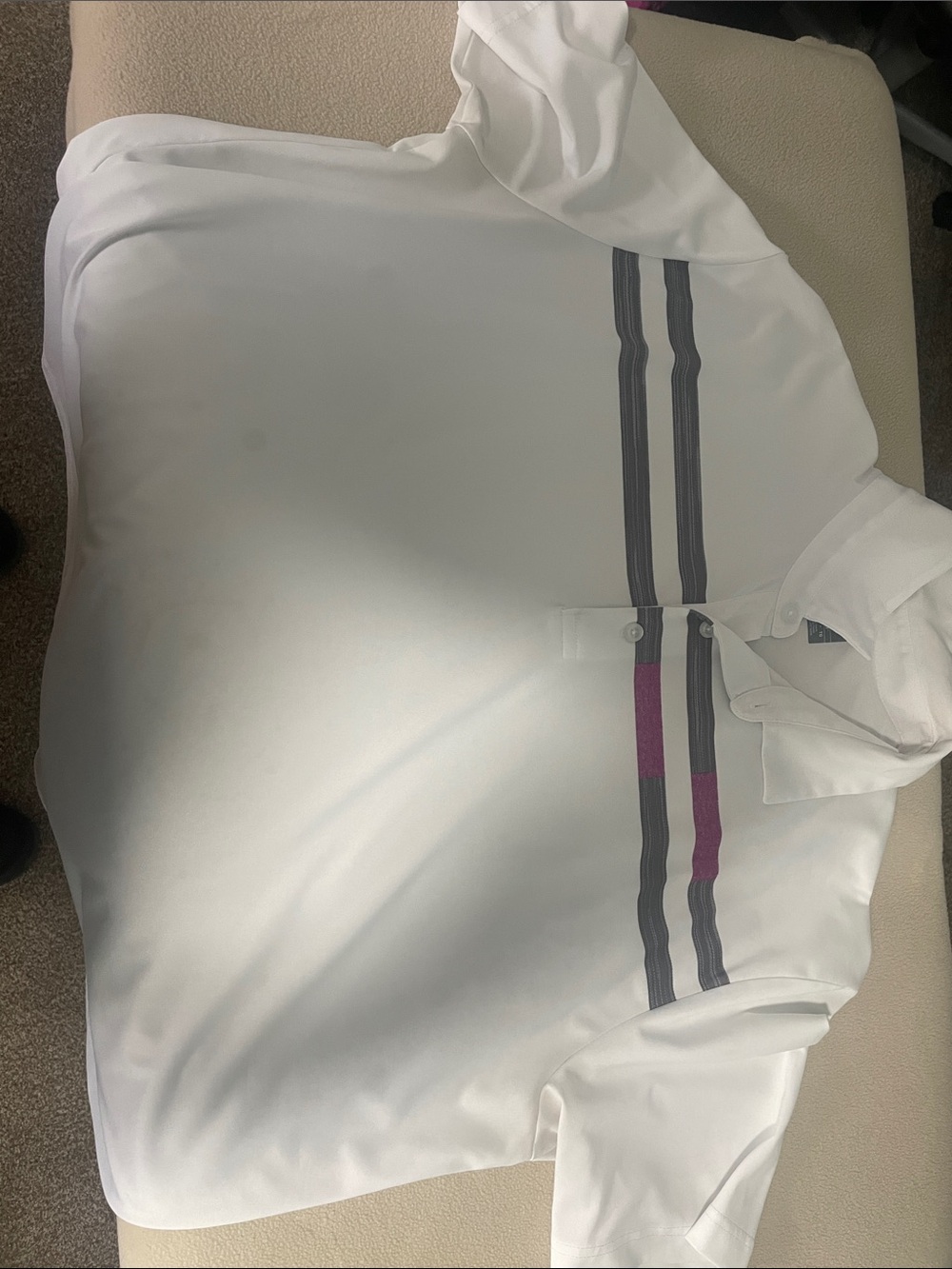 Callaway White Polo with Gray and Purple Stripe Detail